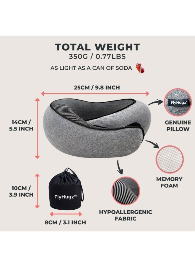 FlyHugz ® Neck Travel Pillow | Memory Foam Neck Pillow for Comfort on Airplane | Compact and Ergonomic Design for Travel, Car Rides, and Home Use | Ideal for Adults and Kids - Image 1